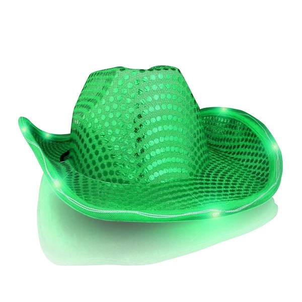 Surprise LED Flashing Cowboy Hat with Green Sequins SU3330056 - main
